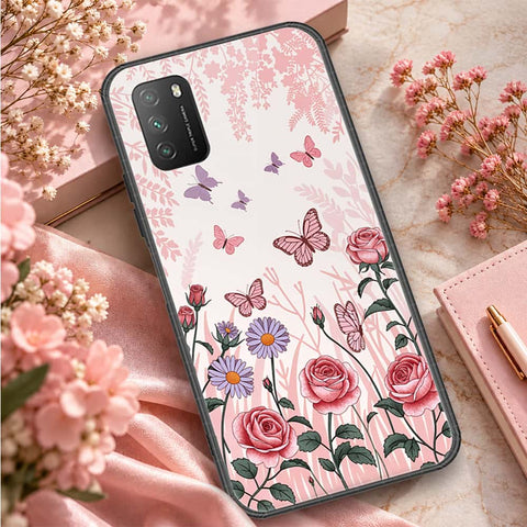Xiaomi Poco M3 Cover - ONation Botanical Bloom Series - HQ Ultra Shine Premium Infinity Glass Soft Silicon Borders Case