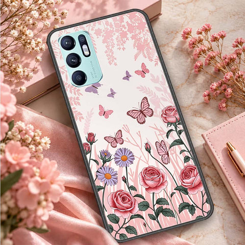 Oppo Reno 6 Cover - ONation Botanical Bloom Series - HQ Ultra Shine Premium Infinity Glass Soft Silicon Borders Case