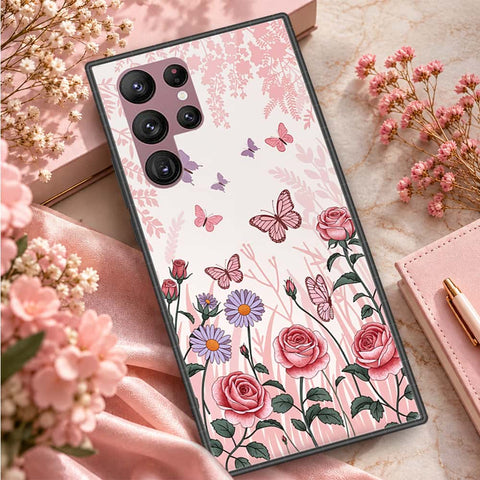 Samsung Galaxy S22 Ultra 5G Cover - ONation Botanical Bloom Series - HQ Ultra Shine Premium Infinity Glass Soft Silicon Borders Case
