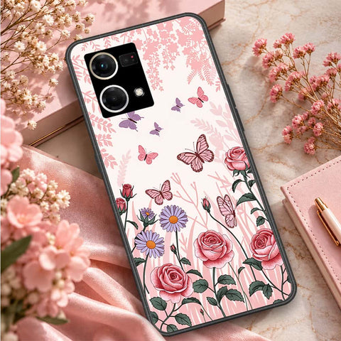 Oppo Reno 8 4G Cover - ONation Botanical Bloom Series - HQ Ultra Shine Premium Infinity Glass Soft Silicon Borders Case