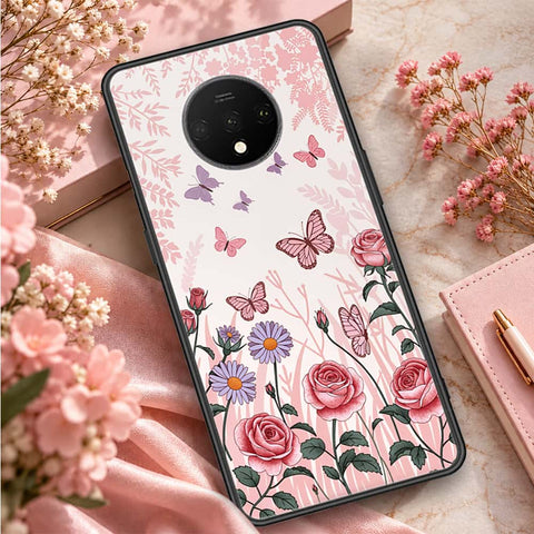 OnePlus 7T Cover - ONation Botanical Bloom Series - HQ Ultra Shine Premium Infinity Glass Soft Silicon Borders Case