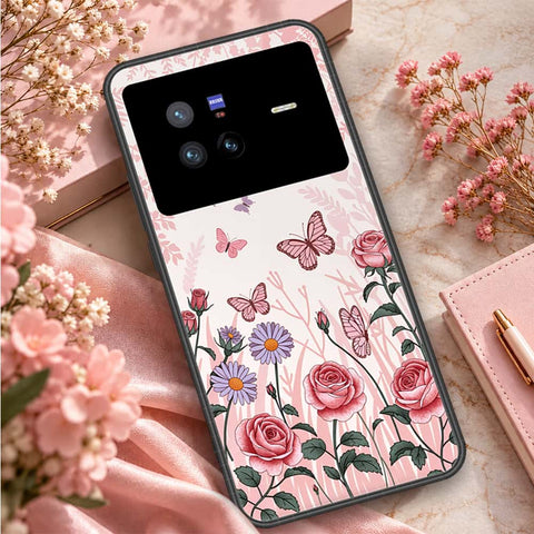 Vivo X80 Cover - ONation Botanical Bloom Series - HQ Ultra Shine Premium Infinity Glass Soft Silicon Borders Case