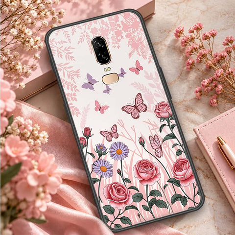 OnePlus 6 Cover - ONation Botanical Bloom Series - HQ Ultra Shine Premium Infinity Glass Soft Silicon Borders Case