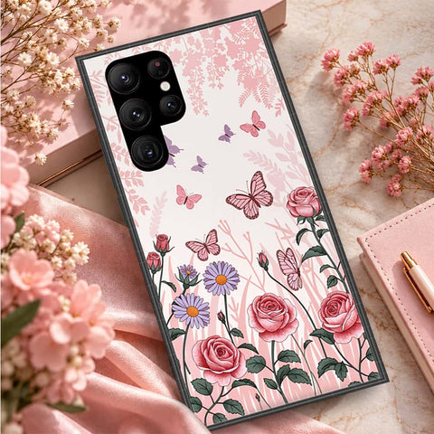Samsung Galaxy S23 Ultra 5G Cover - ONation Botanical Bloom Series - HQ Ultra Shine Premium Infinity Glass Soft Silicon Borders Case