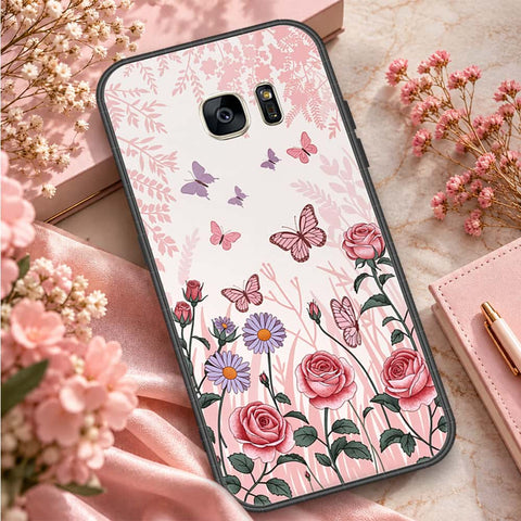 Samsung Galaxy S7 Cover - ONation Botanical Bloom Series - HQ Ultra Shine Premium Infinity Glass Soft Silicon Borders Case