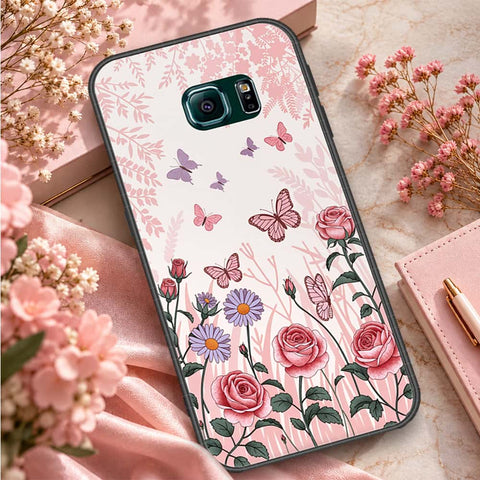 Samsung Galaxy S6 Edge Plus Cover - ONation Botanical Bloom Series - HQ Ultra Shine Premium Infinity Glass Soft Silicon Borders Case