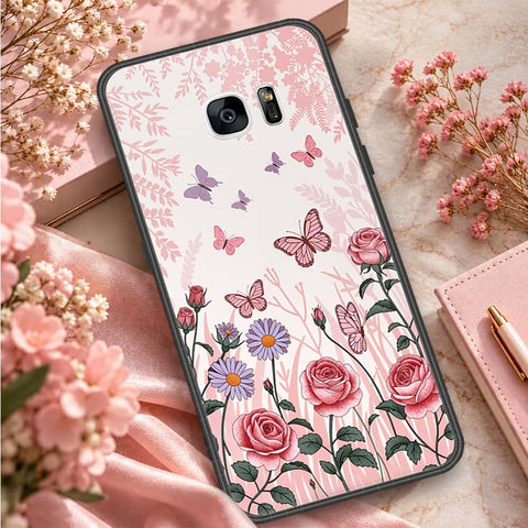 Samsung Galaxy S7 Edge Cover - ONation Botanical Bloom Series - HQ Ultra Shine Premium Infinity Glass Soft Silicon Borders Case