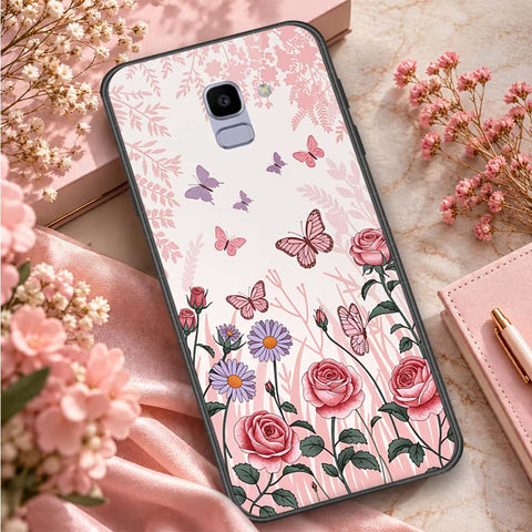 Samsung Galaxy J6 2018 Cover - ONation Botanical Bloom Series - HQ Ultra Shine Premium Infinity Glass Soft Silicon Borders Case