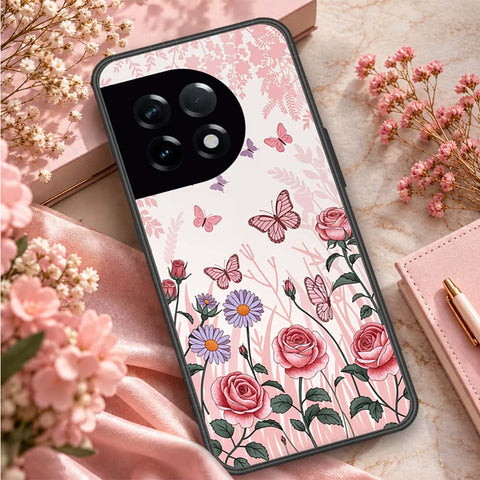 OnePlus 11R Cover - ONation Botanical Bloom Series - HQ Ultra Shine Premium Infinity Glass Soft Silicon Borders Case