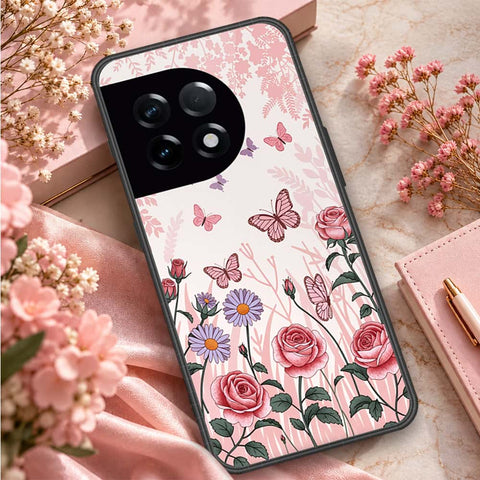 OnePlus 11 Cover - ONation Botanical Bloom Series - HQ Ultra Shine Premium Infinity Glass Soft Silicon Borders Case