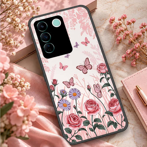 Vivo V27e Cover - ONation Aesthetic Collage Series - HQ Ultra Shine Premium Infinity Glass Soft Silicon Borders Case
