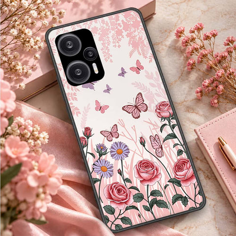 Xiaomi Redmi Note 12 Turbo Cover - ONation Botanical Bloom Series - HQ Ultra Shine Premium Infinity Glass Soft Silicon Borders Case