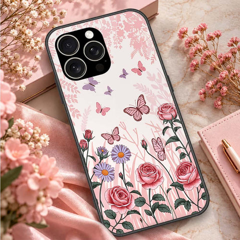 IPhone 15 Pro Max Cover - ONation Botanical Bloom Series - HQ Ultra Shine Premium Infinity Glass Soft Silicon Borders Case
