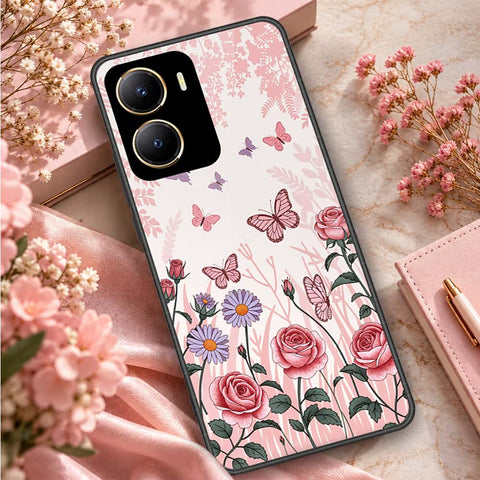 Vivo Y35m Cover - ONation Botanical Bloom Series - HQ Ultra Shine Premium Infinity Glass Soft Silicon Borders Case