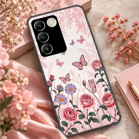 Vivo Y200e Cover - ONation Botanical Bloom Series - HQ Ultra Shine Premium Infinity Glass Soft Silicon Borders Case