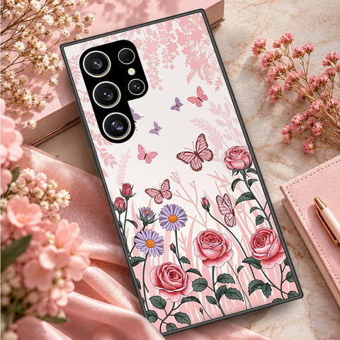 Samsung Galaxy S26 Ultra Cover - ONation Botanical Bloom Series - HQ Ultra Shine Premium Infinity Glass Soft Silicon Borders Case