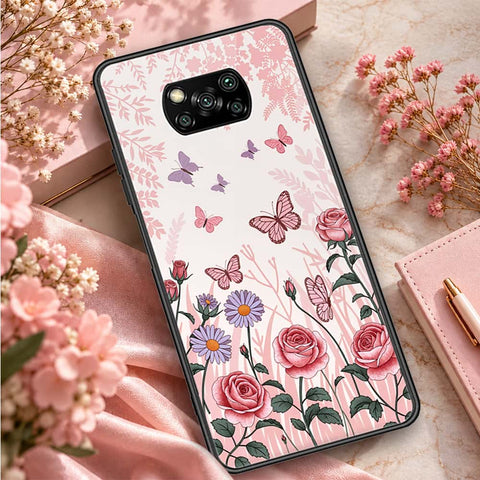 Xiaomi Poco X3 Cover - ONation Botanical Bloom Series - HQ Ultra Shine Premium Infinity Glass Soft Silicon Borders Case