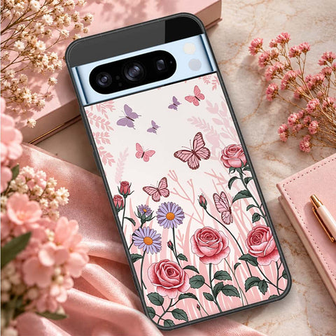 Google Pixel 8 Pro Cover - ONation Botanical Bloom Series - HQ Ultra Shine Premium Infinity Glass Soft Silicon Borders Case