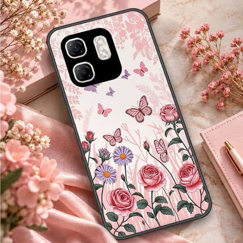 Infinix Smart 9 Cover - ONation Botanical Bloom Series - HQ Ultra Shine Premium Infinity Glass Soft Silicon Borders Case
