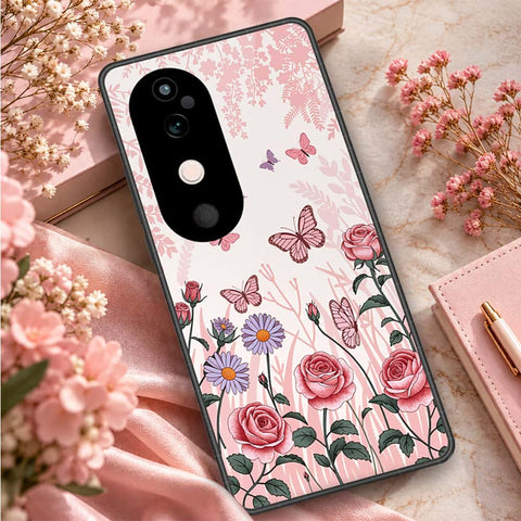 Vivo V40 Cover - ONation Botanical Bloom Series - HQ Ultra Shine Premium Infinity Glass Soft Silicon Borders Case