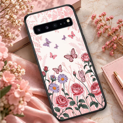 Samsung Galaxy S10 5G Cover - ONation Botanical Bloom Series - HQ Ultra Shine Premium Infinity Glass Soft Silicon Borders Case