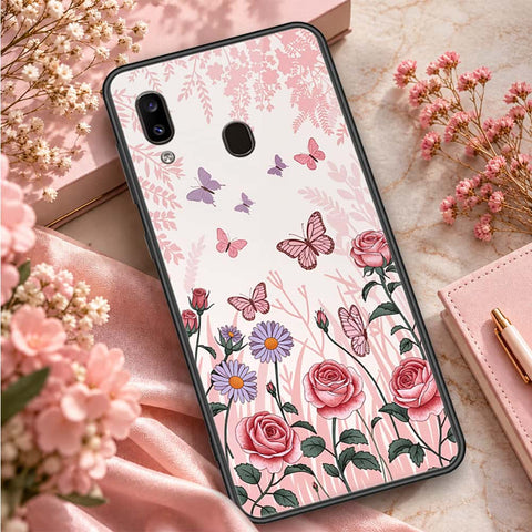 Samsung Galaxy A20 Cover - ONation Botanical Bloom Series - HQ Ultra Shine Premium Infinity Glass Soft Silicon Borders Case