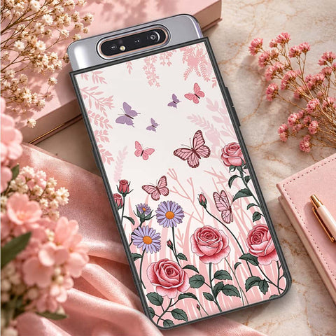 Samsung Galaxy A90 Cover - ONation Botanical Bloom Series - HQ Ultra Shine Premium Infinity Glass Soft Silicon Borders Case