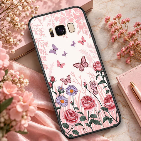 Samsung Galaxy S8 Cover - ONation Botanical Bloom Series - HQ Ultra Shine Premium Infinity Glass Soft Silicon Borders Case