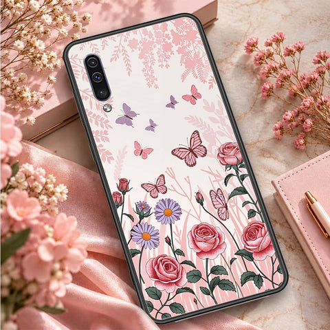 Samsung Galaxy A50 Cover - ONation Botanical Bloom Series - HQ Ultra Shine Premium Infinity Glass Soft Silicon Borders Case