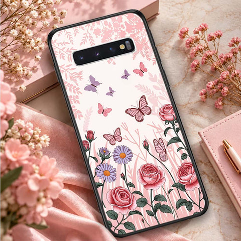 Samsung Galaxy S10 Cover - ONation Botanical Bloom Series - HQ Ultra Shine Premium Infinity Glass Soft Silicon Borders Case