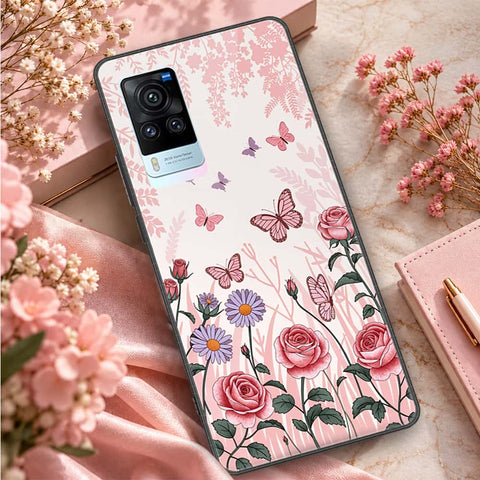 Vivo X60 Cover - ONation Botanical Bloom Series - HQ Ultra Shine Premium Infinity Glass Soft Silicon Borders Case