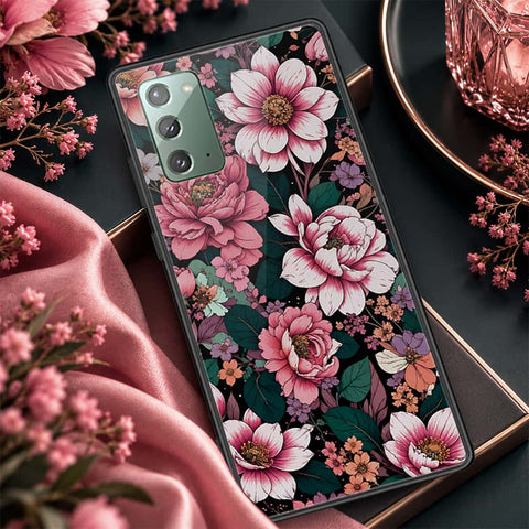 Samsung Galaxy Note 20 Cover - ONation Botanical Bloom Series - HQ Ultra Shine Premium Infinity Glass Soft Silicon Borders Case