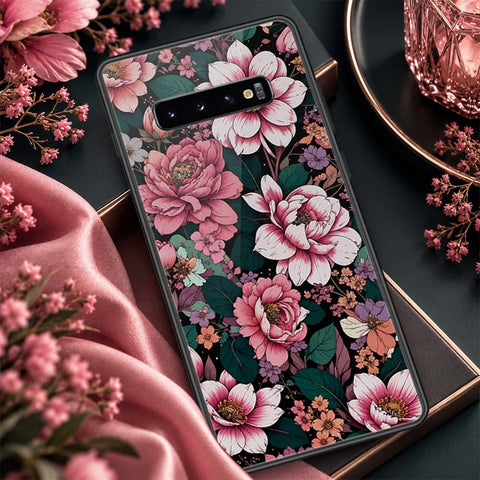 Samsung Galaxy S10 Plus Cover - ONation Botanical Bloom Series - HQ Ultra Shine Premium Infinity Glass Soft Silicon Borders Case