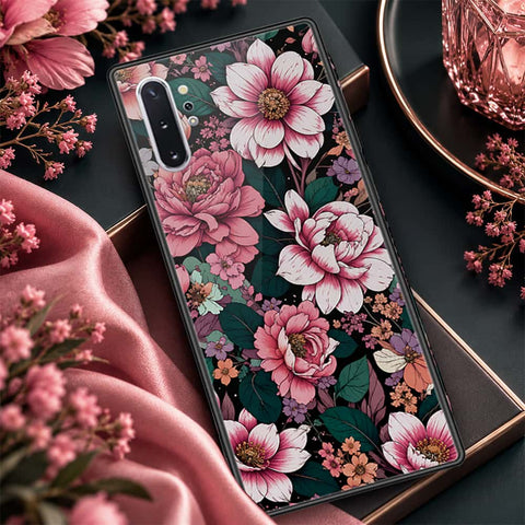 Samsung Galaxy Note 10 Plus Cover - ONation Botanical Bloom Series - HQ Ultra Shine Premium Infinity Glass Soft Silicon Borders Case