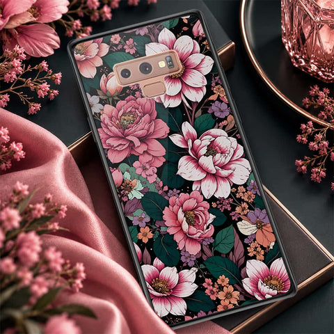 Samsung Galaxy Note 9 Cover - ONation Botanical Bloom Series - HQ Ultra Shine Premium Infinity Glass Soft Silicon Borders Case