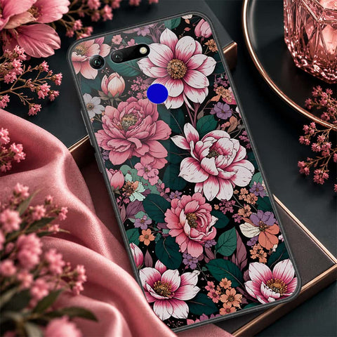 Huawei Honor View 20 Cover - ONation Botanical Bloom Series - HQ Ultra Shine Premium Infinity Glass Soft Silicon Borders Case