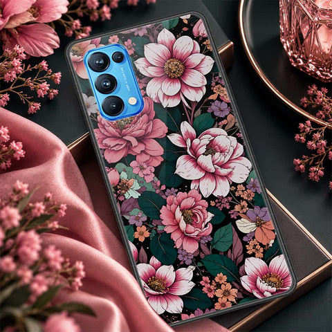 Oppo Reno 5 Pro 5G Cover - ONation Botanical Bloom Series - HQ Ultra Shine Premium Infinity Glass Soft Silicon Borders Case