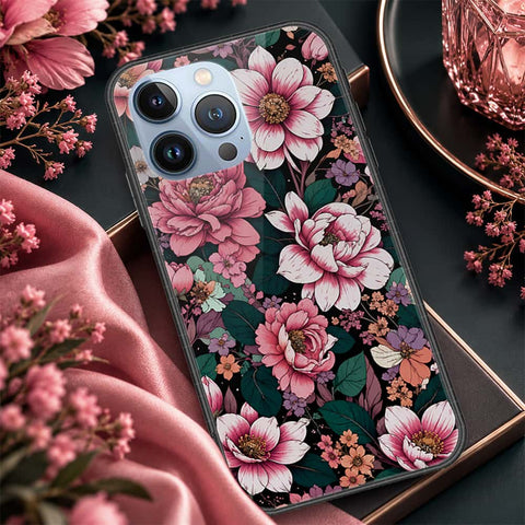 iPhone 13 Pro Cover - ONation Botanical Bloom Series - HQ Ultra Shine Premium Infinity Glass Soft Silicon Borders Case