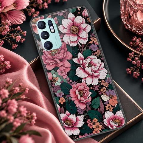 Oppo Reno 6 Cover - ONation Botanical Bloom Series - HQ Ultra Shine Premium Infinity Glass Soft Silicon Borders Case