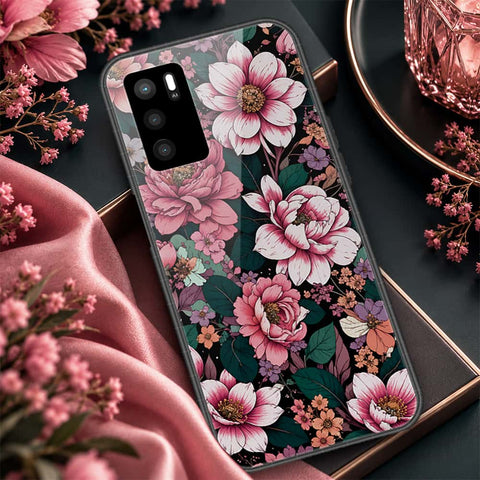 Oppo A16 Cover - ONation Botanical Bloom Series - HQ Ultra Shine Premium Infinity Glass Soft Silicon Borders Case
