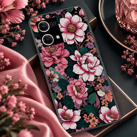 Oppo Reno 8 4G Cover - ONation Botanical Bloom Series - HQ Ultra Shine Premium Infinity Glass Soft Silicon Borders Case