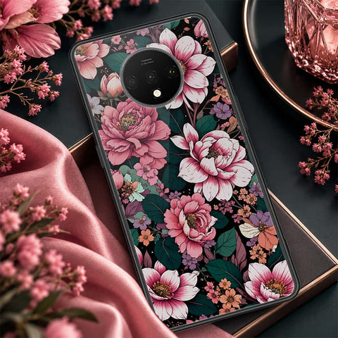 OnePlus 7T Cover - ONation Botanical Bloom Series - HQ Ultra Shine Premium Infinity Glass Soft Silicon Borders Case