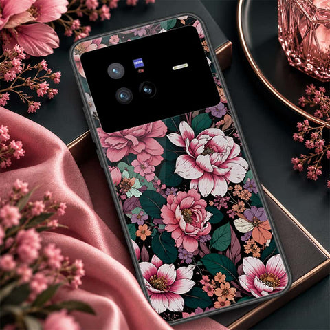 Vivo X80 Cover - ONation Botanical Bloom Series - HQ Ultra Shine Premium Infinity Glass Soft Silicon Borders Case