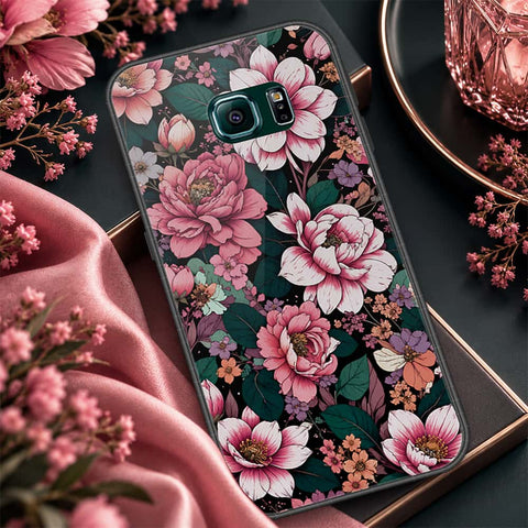 Samsung Galaxy S6 Edge Cover - ONation Botanical Bloom Series - HQ Ultra Shine Premium Infinity Glass Soft Silicon Borders Case