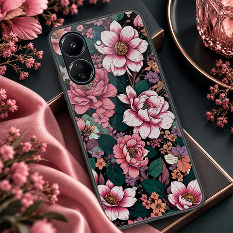 Xiaomi Redmi 13C Cover - ONation Botanical Bloom Series - HQ Ultra Shine Premium Infinity Glass Soft Silicon Borders Case