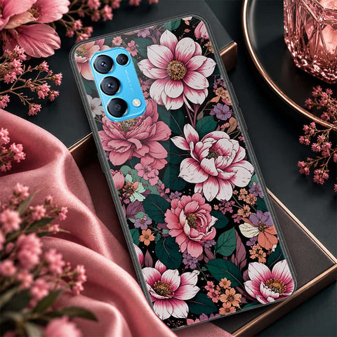 Oppo Reno 5 5G Cover - ONation Botanical Bloom Series - HQ Ultra Shine Premium Infinity Glass Soft Silicon Borders Case