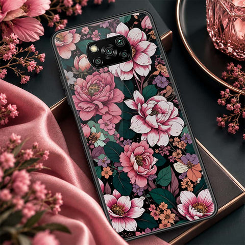 Xiaomi Poco X3 Pro Cover - ONation Botanical Bloom Series - HQ Ultra Shine Premium Infinity Glass Soft Silicon Borders Case