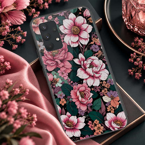 Samsung Galaxy A32 Cover - ONation Botanical Bloom Series - HQ Ultra Shine Premium Infinity Glass Soft Silicon Borders Case