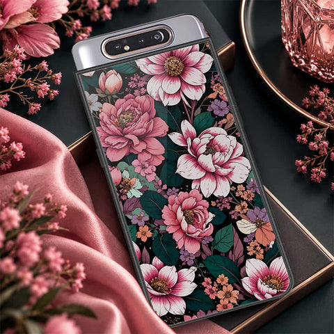 Samsung Galaxy A90 Cover - ONation Botanical Bloom Series - HQ Ultra Shine Premium Infinity Glass Soft Silicon Borders Case