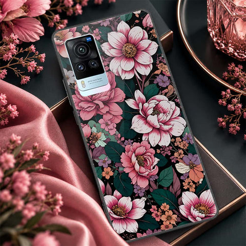 Vivo X60 Cover - ONation Botanical Bloom Series - HQ Ultra Shine Premium Infinity Glass Soft Silicon Borders Case